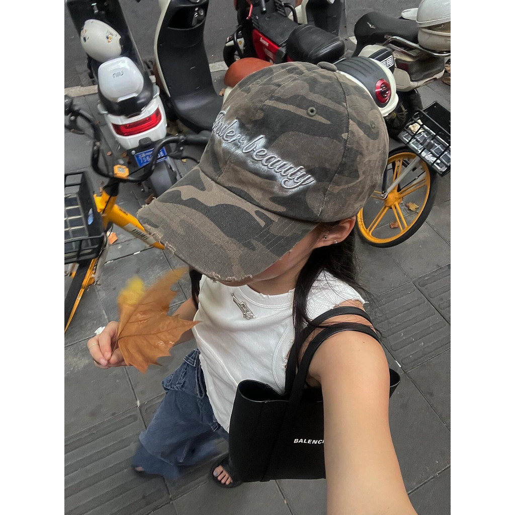 Jiang Shiqi หมวกเบสบอล ลายพราง สไตล์เกาหลี แฟชั่นฤดูใบไม้ผลิ ฤดูร้อน สําหรับผู้หญิง