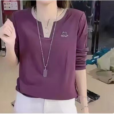 5 สีแขนยาวผู้หญิงเสื้อยืด Bottoming เสื้อฤดูร้อนบางสไตล์ Hot Diamond Little Swan Slimmer ดูแฟชั่นสบายๆด้านบน