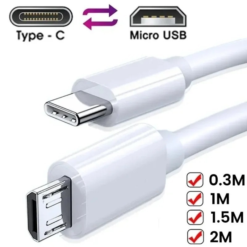 สายชาร์จ USB Type C เป็น Micro USB ชาร์จเร็ว สําหรับโทรศัพท์มือถือ Android 0.3 1 1.5 2 ม.