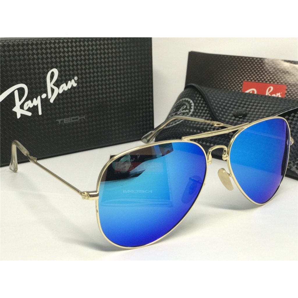 RayBan แว่นตากันแดดโพลาไรซ์ RayBan Aviator glod กรอบสีฟ้า BN สำหรับผู้หญิงและผู้ชาย