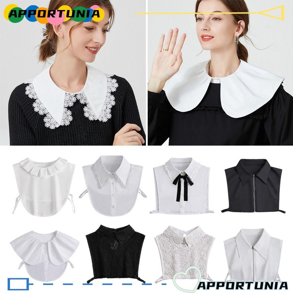 Apportunia เสื้อเชิ้ตคอปกปลอม ผ้าฝ้าย สไตล์วินเทจ คลาสสิก ถอดออกได้ สําหรับผู้หญิง