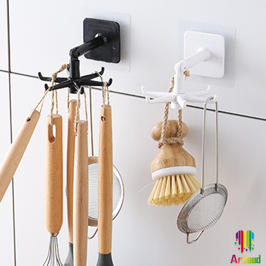 Arkeed ตะขอติดเพดาน ติดผนัง  ที่แขวนติดผนัง 6 แฉก ขอเกี่ยวหมุนได้ 360 ° Hexagonal self-adhesive hook