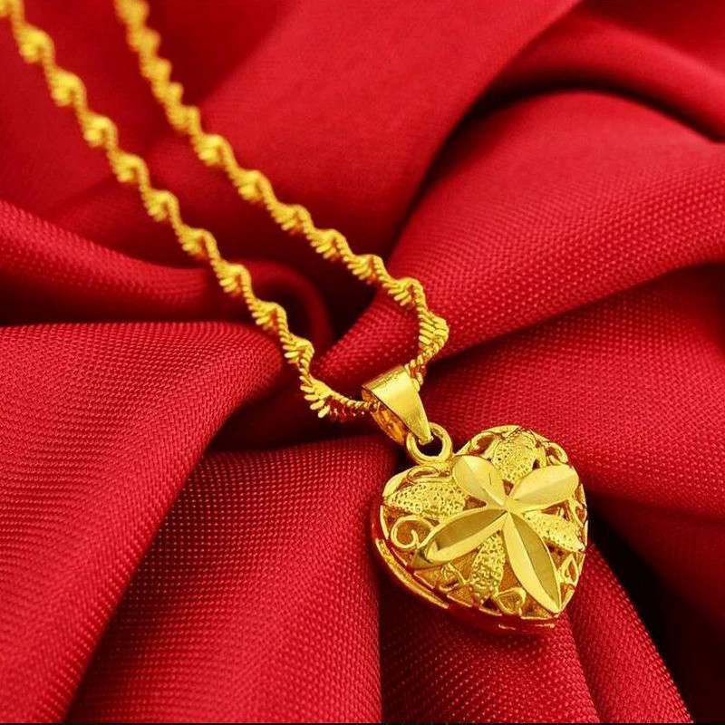 ของแท้ รัก รูปหัวใจ ทอง 24k จี้สร้อยคอ เลดี้ หรูหรา เครื่องประดับทอง สร้อยคอ สร้อยคอ สร้อยคอ ของขวัญวันเกิด