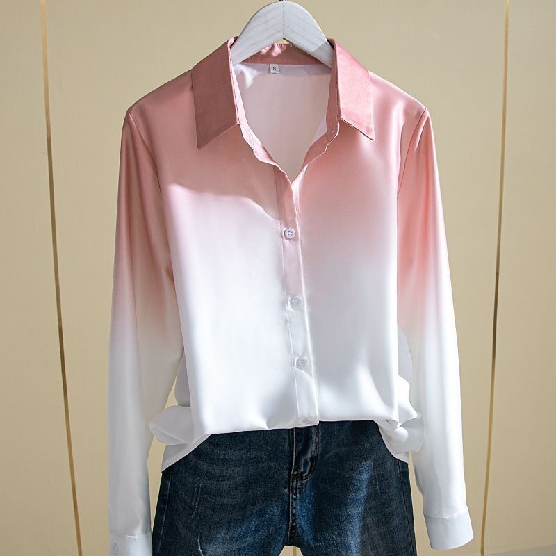เสื้อเชิ้ตแขนยาว ทรงหลวม เข้ารูป แต่งไล่โทนสี แฟชั่นฤดูใบไม้ร่วง สไตล์ตะวันตก สําหรับผู้หญิง 2024