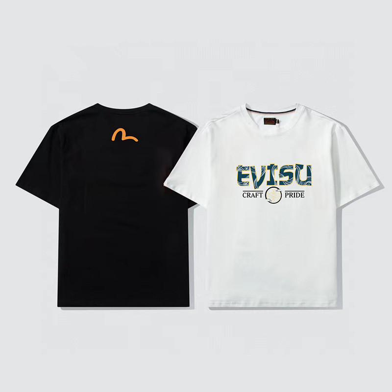 SOQY EVISU Summer New Fashion Brand Flower Pattern Small Seagull Print Couple Short SleeveTT-shirt