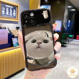 กระจกแต่งหน้า กระจกพลิก กระจกแต่งหน้าแมว ไอโฟน11 For iPhone12 13 14 15Pro MAX X XS XR XS 6 7 8Plus SE2020 เคสโทรศัพท์