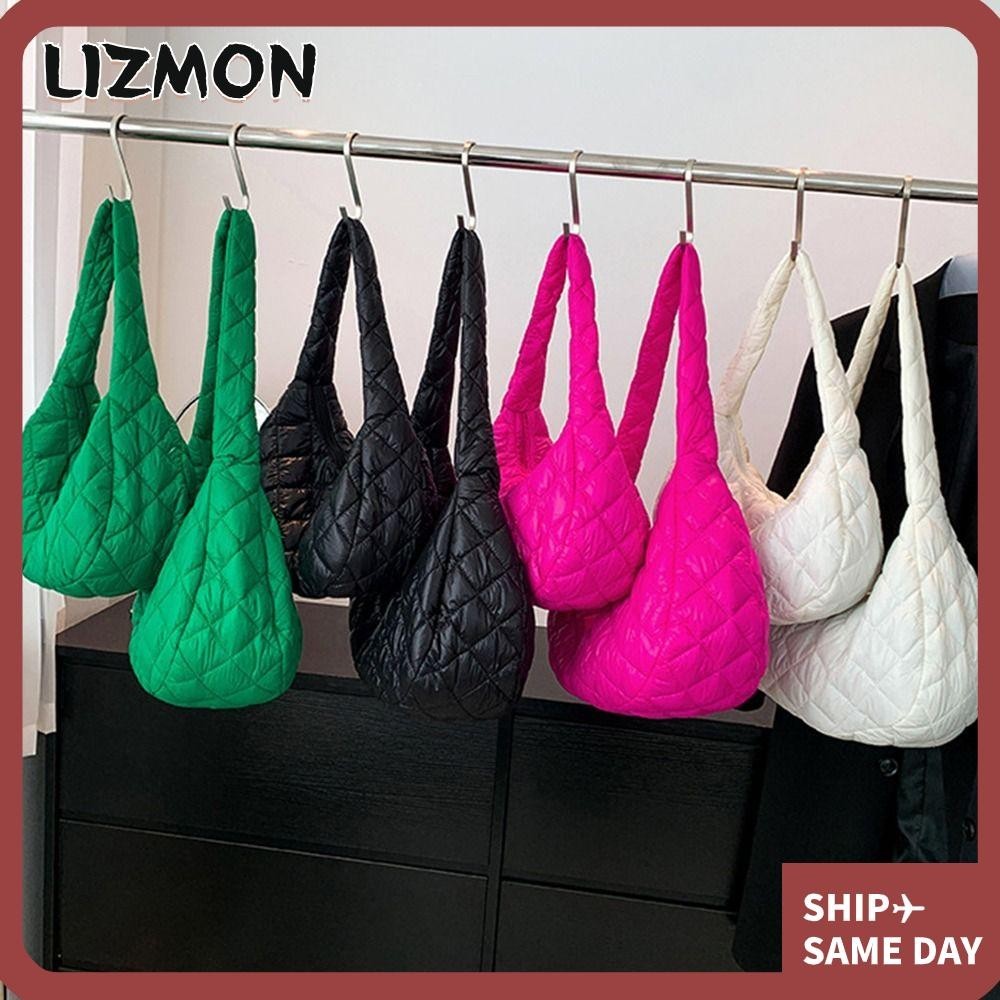 Lizmon กระเป๋าสะพายไหล่ กระเป๋าถือ ผ้าฝ้าย บุฟองน้ํา ขนาดใหญ่ จุของได้เยอะ สีพื้น สําหรับสตรี