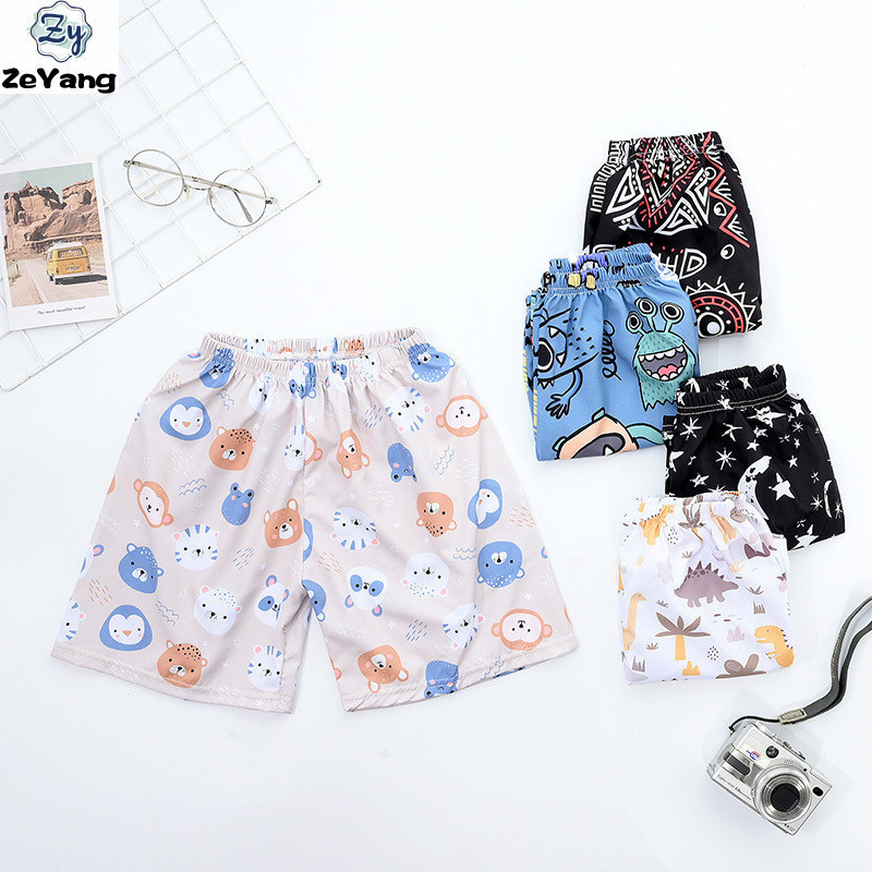 [ZY] พร้อมส่ง กางเกงขาสั้นลําลอง ผ้าฝ้าย ผ้าไหม พิมพ์ลายการ์ตูน ทรงหลวม ระบายอากาศ เข้ากับทุกการแต่งกาย สไตล์เกาหลี สําหรับเด็ก 80-170 ซม.