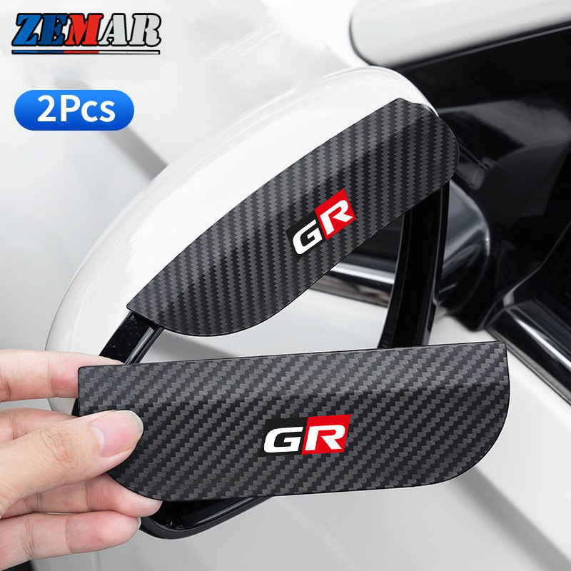 สติกเกอร์คาร์บอนไฟเบอร์ ป้องกันฝน สําหรับติดกระจกมองหลังรถยนต์ Toyota GR Prius Fortuner Corolla Cross CHR Camry Wish Vios Veloz Estima Sienta Yaris Ativ Altis Sienta bZ4X Hiace Hilux Revo 2 ชิ้น