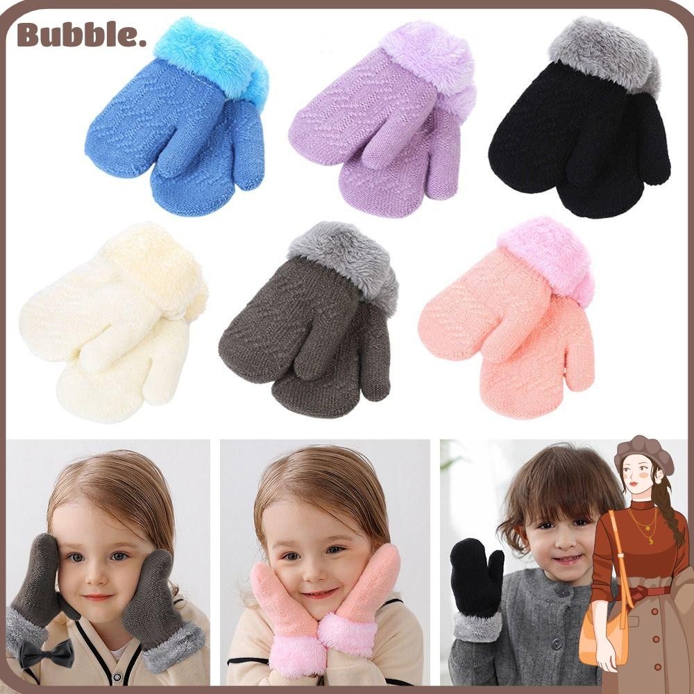 Bubble ถุงมือถัก ผ้ากํามะหยี่ แบบหนา ให้ความอบอุ่น แฟชั่นฤดูหนาว สําหรับเด็ก