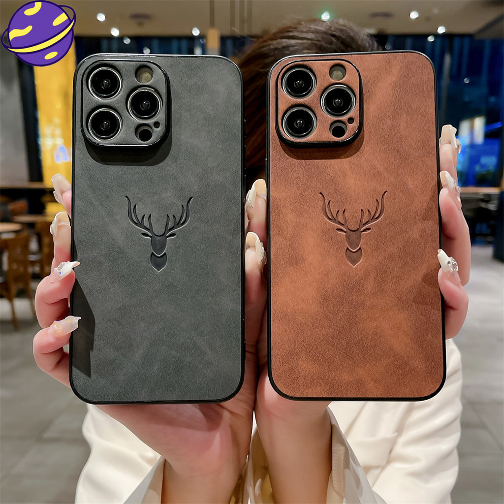 เคสโทรศัพท์มือถือแบบนิ่ม ผิวด้าน ลายหัวกวางแกะเทียม แฟชั่น สําหรับ IPhone 15 14 13 12 11 Pro X XS Max XR 14 15 Plus