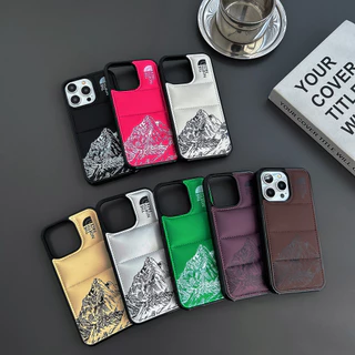 เคสโทรศัพท์มือถือ ผ้าฝ้าย กันกระแทก ลายภูเขา สีขาวดํา สําหรับ iPhone 15 ProMax 15 14 ProMax 14 13 ProMax 12 11
