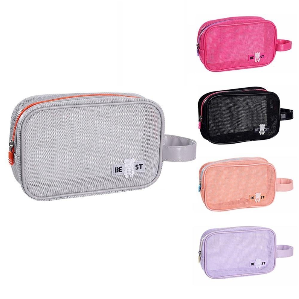 Uumir กระเป๋าแต่งหน้า, กระเป๋าเครื่องสําอางมีซิปความจุขนาดใหญ่, ตาข่ายแบบพกพาพร้อมที่จับถุงเก็บอุปกรณ์อาบน้ํา - รูปที่ 4