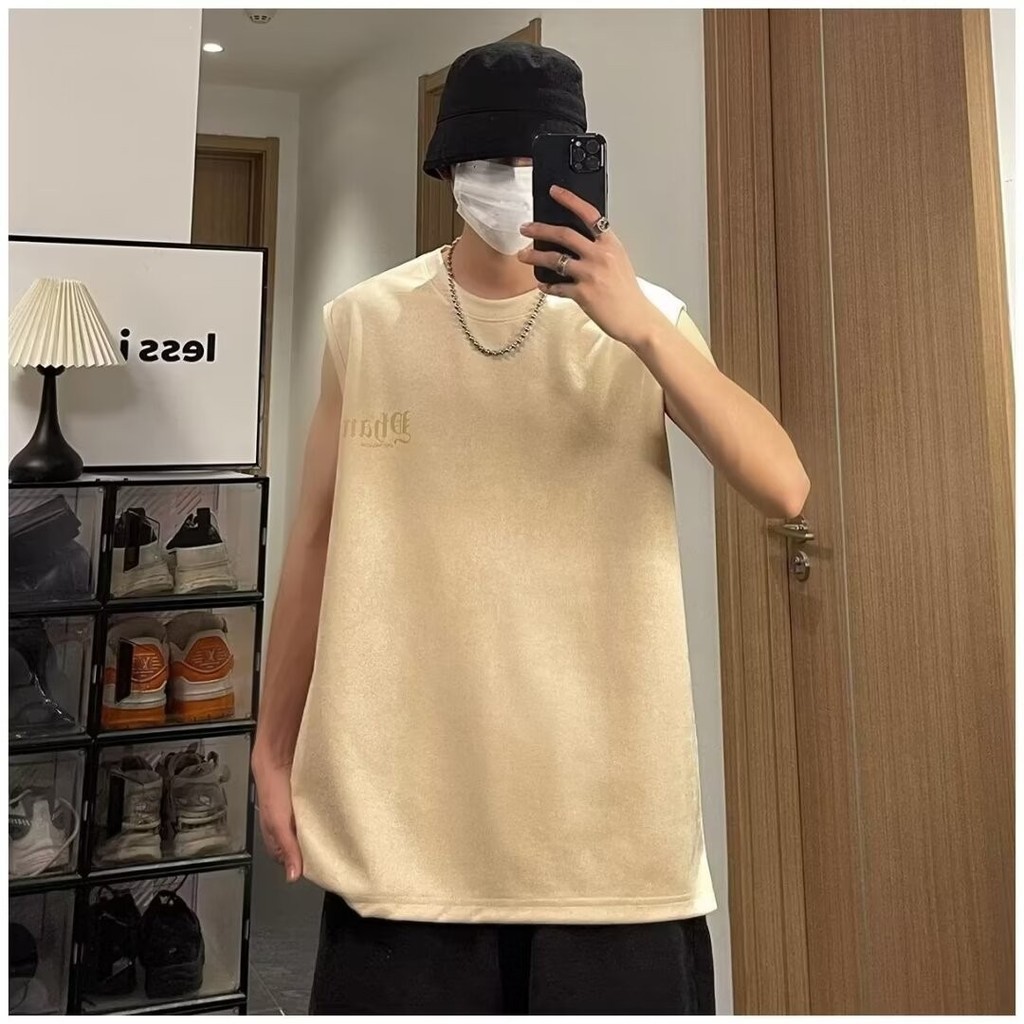 เสื้อกล้าม แขนกุด ทรงหลวม สไตล์อเมริกัน สตรีท แฟชั่นฤดูร้อน สําหรับผู้ชาย