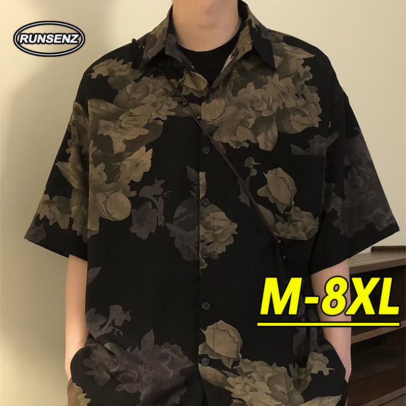 ม-8เอ็กแอล ญี่ปุ่นอินเทรนด์ผ้าไหมน้ําแข็งเสื้อผู้ชายขนาดบวกเสื้อแขนสั้นสบายๆหลวมขนาดใหญ่ด้านบน