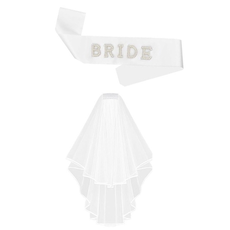 Lu Veil เจ้าสาวสายสะพายเจ้าสาว Western Veil Pearls Sash สําหรับปาร์ตี้สละโสด