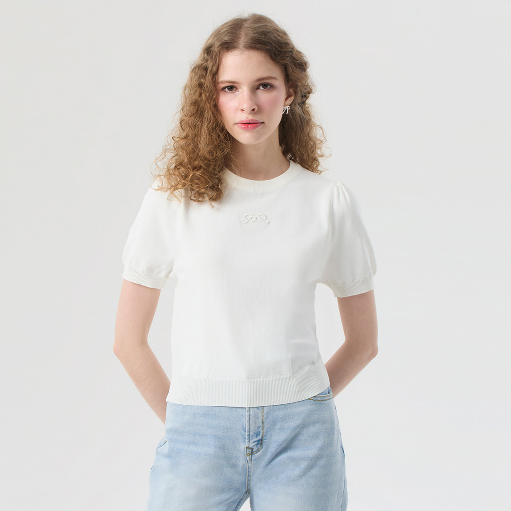 EP เสื้อนิต ผ้าพอยต์เทล ผู้หญิง สีงาช้าง | Pointelle Flat Knit | 00905