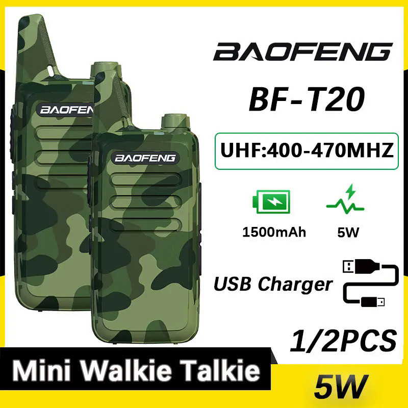 Baofeng BF-T20 Mini Walkie Talkie Camo 5W Portable USB Charging 1PCS/2PCS Two Way Radios Kid’s Toys 