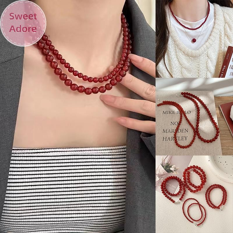 Sweetadore Vintage สีแดงลูกปัดสร้อยคอผู้หญิงสไตล์จีนลูกปัดแก้วสร้อยคอประณีต Elegant Choker ความงามเครื่องประดับอุปกรณ์เสริม TH