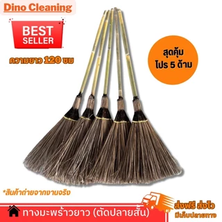 ไม้กวาดทางมะพร้าว รุ่นตัดปลายสั้น ด้ามไม้ไผ่ เเข็งเเรง ทนทาน ( พร้อมส่ง ) ความยาว 120 ซม Dino Brand