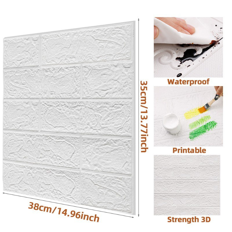 10-50 ชิ้น 38X35 ซม.3D โฟมสติ๊กเกอร์ติดผนัง-กาวกันน้ํา Anti-collision วอลล์เปเปอร์อิฐ - DIY Home Wall ตกแต่ง - รูปที่ 7