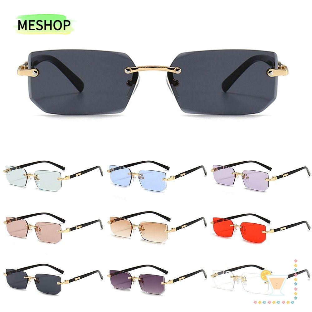Me แว่นกันแดดทรงสี่เหลี่ยมผืนผ้าไร้ขอบ, Y2K UV400 Protection Frameless Sun Glasses, Retro Shades for Women & Men