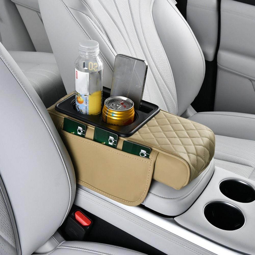 🚗Rinabonsiny (ตั้งค่าโครงการ)ที่เท้าแขนคอนโซลกลางพร้อมที่วางแก้ว เบาะหนัง ทนทาน มัลติฟังก์ชั่น เพิ่มความสูง กล่องเก็บของในรถ - รูปที่ 2