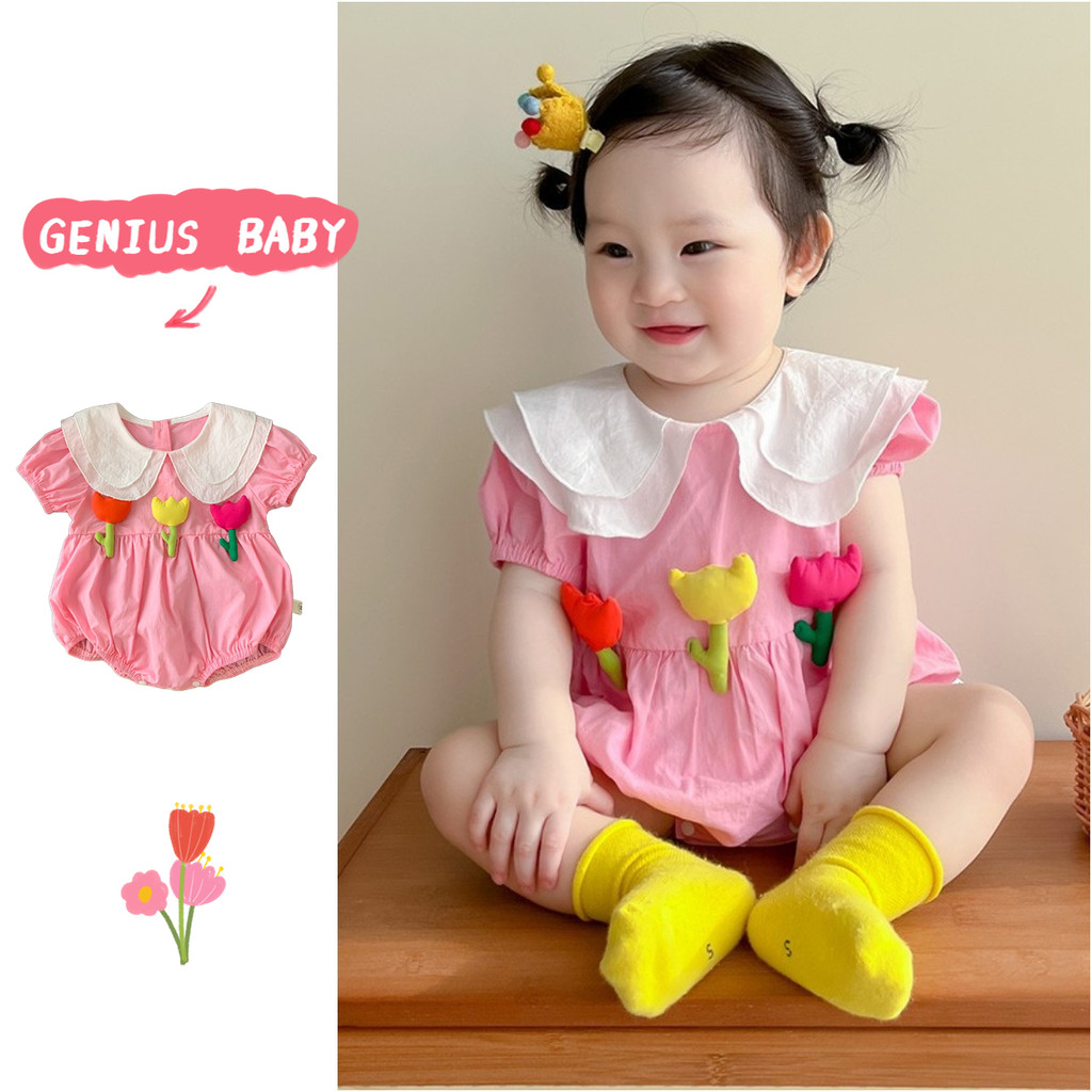 ฤดูร้อนใหม่เสื้อผ้าเด็กสาวบอดี้สูทแขนสั้น 0-24 เดือนทารกบางน่ารักสุดน่ารักสไตล์เจ้าหญิงดอกไม้ ชุดรอมเปอร์