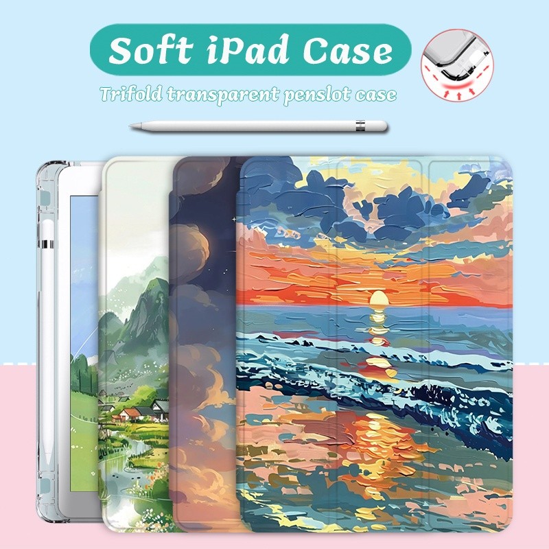 เคส Ipad\ เคสสามพับพร้อมช่องเสียบปากกา iPad Air 5 เคส Air 4 3 2 1 gen 9 8 7 Air 11 2024 M2 M4 iPad 1