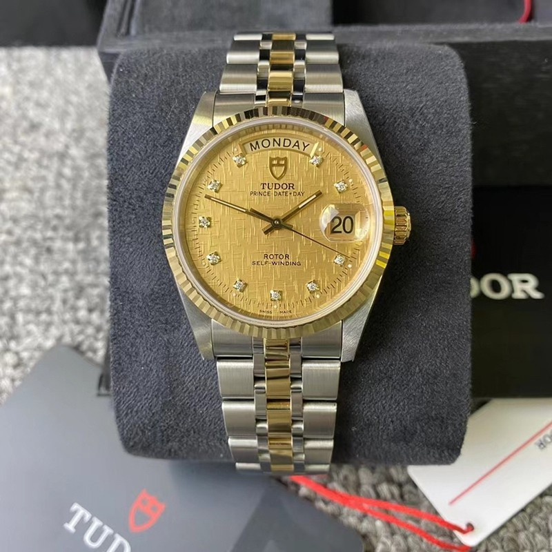 Tudor Prince Tudor m762130007ห้องนาฬิกาผู้ชายกลไกอัตโนมัติ 18K Gold Scale Diamond มือที่สอง