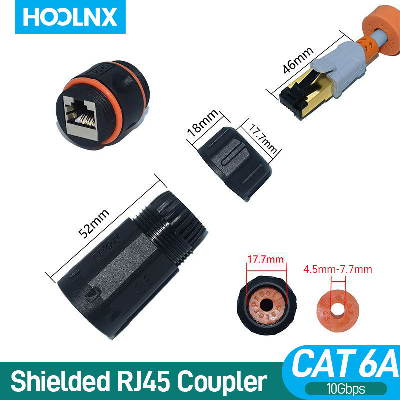 Hoolnx IP68 กันน้ํา RJ45 Coupler, Shielded Cat5e/6/6A Ethernet Cable Connector สายเคเบิลเครือข่ายคู่หัวกลางแจ้ง LAN Coupler