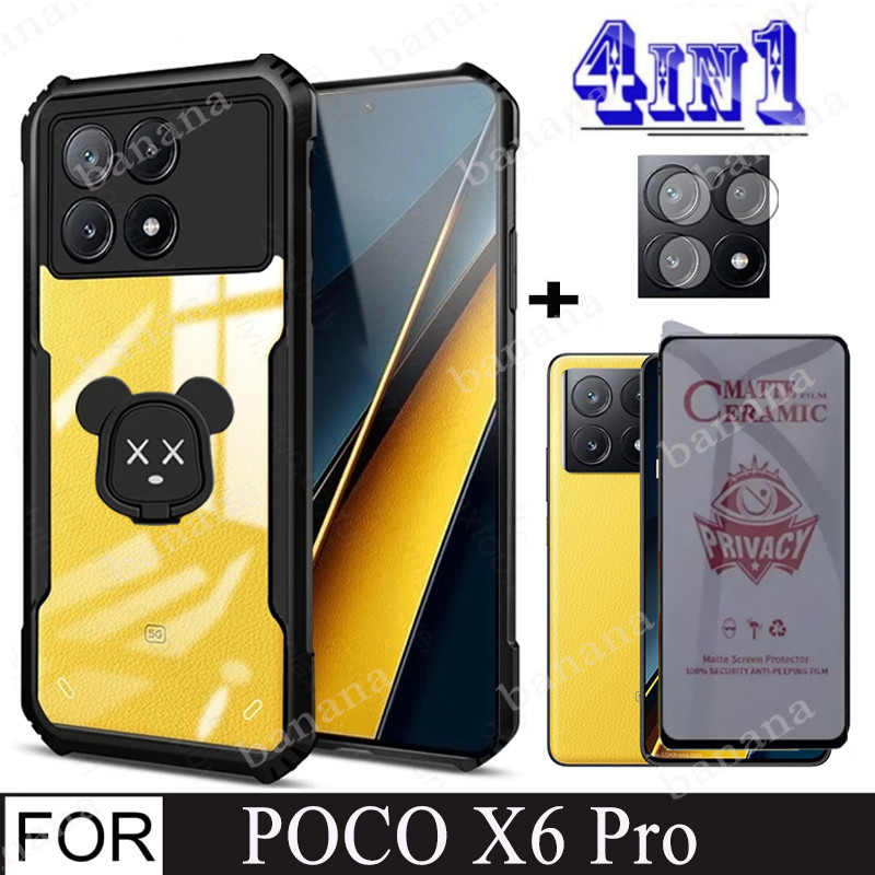 4 In 1 POCO X6 Pro 5G เคสโทรศัพท์ กันกระแทก สําหรับ POCO X6 5G 4G C65 ฟิล์มเซรามิค ป้องกันการแอบมอง ความเป็นส่วนตัว ฟิล์มกันรอยหน้าจอ และฟิล์มเลนส์กล้อง
