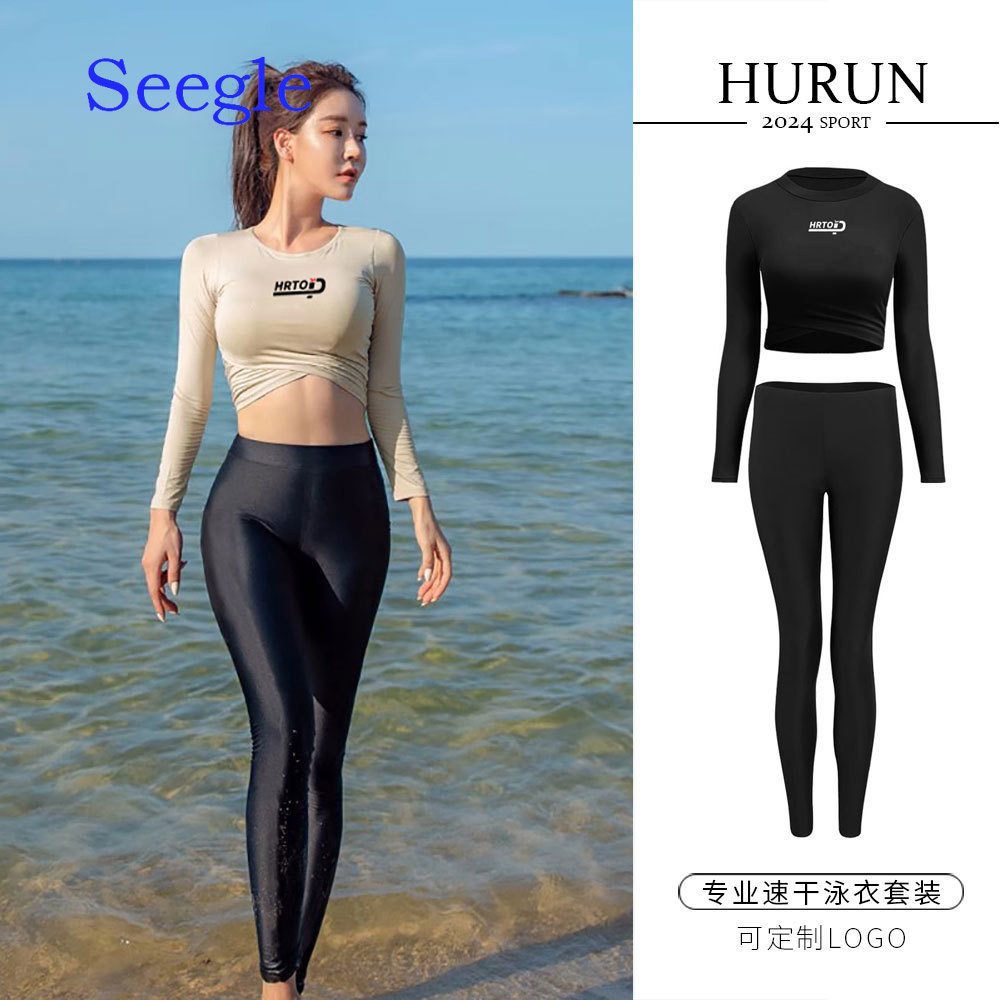Fast Shipping แยกชุดว่ายน้ําแขนยาวฤดูร้อนกางเกงเอวสูงท่องชุด Slimmer ดูปก Belly Conservative ครีมกันแดด Quick @