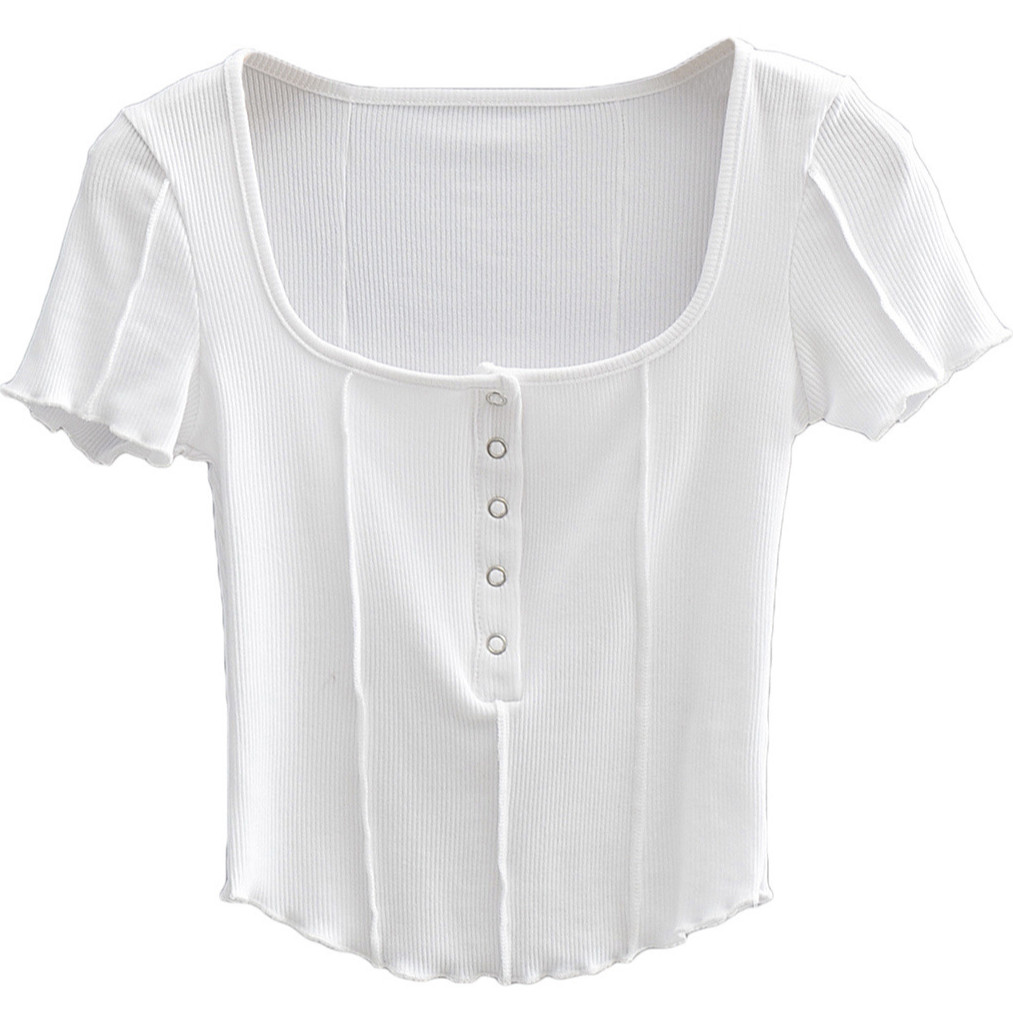 ccute  พร้อมส่ง  เสื้อยืดแขนยาว งานแขนสั้น แฟชั่นไม่ตกเทรน ตะเข็บสุดแซ่บ กระดุมใช้งานได้ - รูปที่ 5