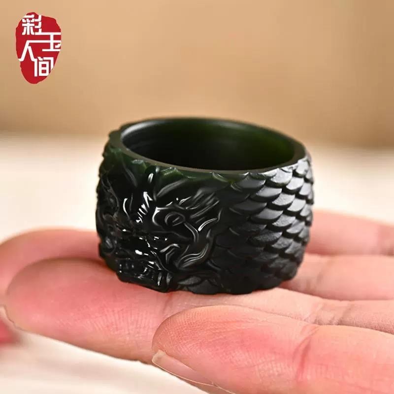Xinjiang Hetian Sapphire Seiko ประแจแกะสลักก๊อกน้ํา แหวนกว้าง สําหรับผู้ชาย