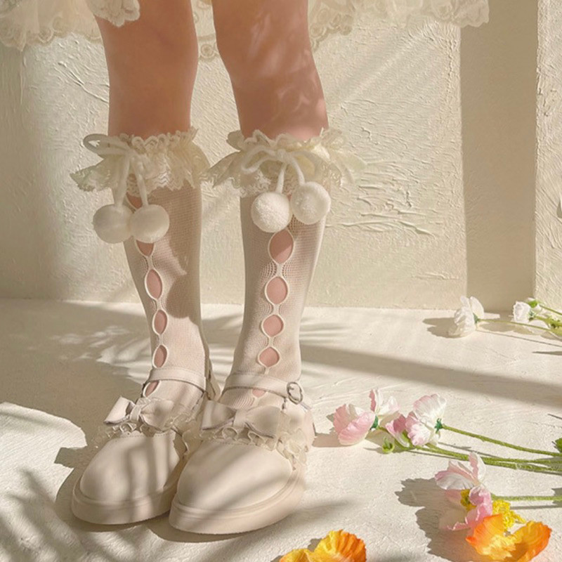 ถุงเท้าเด็กแบบยาว ถุงน่องลูกไม้ แฟชั่น ใส่แสดงโชว์ วินเทจ พร้อมส่งในไทย KC123