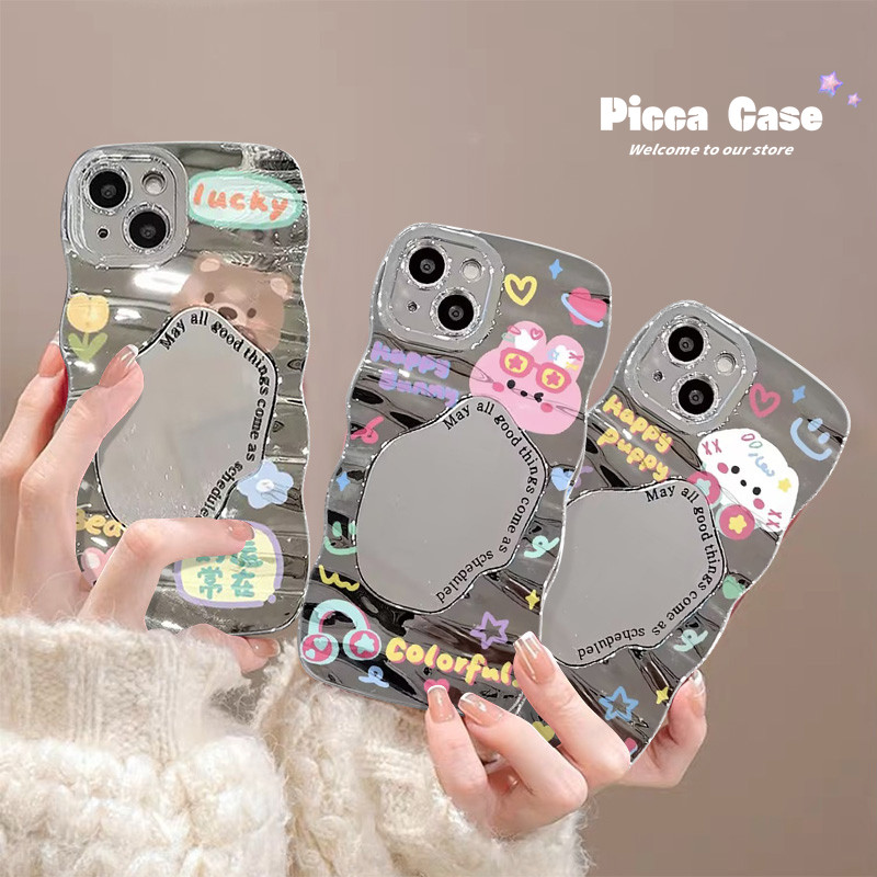 เคสกระจกแต่งหน้า ลายหมี กระต่าย แมวน่ารัก สําหรับ Samsung A05 A12 A05S A54 A31 A11 A04s A53 A14 A23 A50 A02s A13 A03 A50s A24 A20 A34 A10s A03s A30s A52 A52s A32 A20s A51