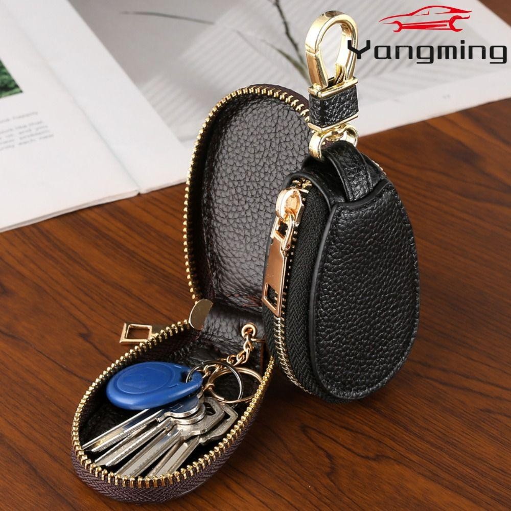 【สต็อกพร้อม】_YANGming กระเป๋าใส่กุญแจรถ, ตะขอคลาสสิก, ที่ใส่พวงกุญแจ ซิป หนัง ทนทาน กระเป๋าใส่กุญแจผู้ชาย ผู้หญิง ฝาครอบป้องกันหนังแท้, โซ่ป้องกันการสูญเสีย, เก็บรักษาไว้อย่างดี