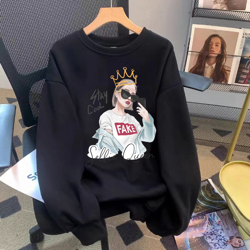 เสื้อกันหนาวแขนยาว คอกลม ผ้าฝ้าย ขนาดใหญ่ แบบเรียบง่าย แฟชั่นฤดูใบไม้ร่วง และฤดูหนาว สไตล์เกาหลี สําหรับผู้หญิง และผู้ชาย 2024