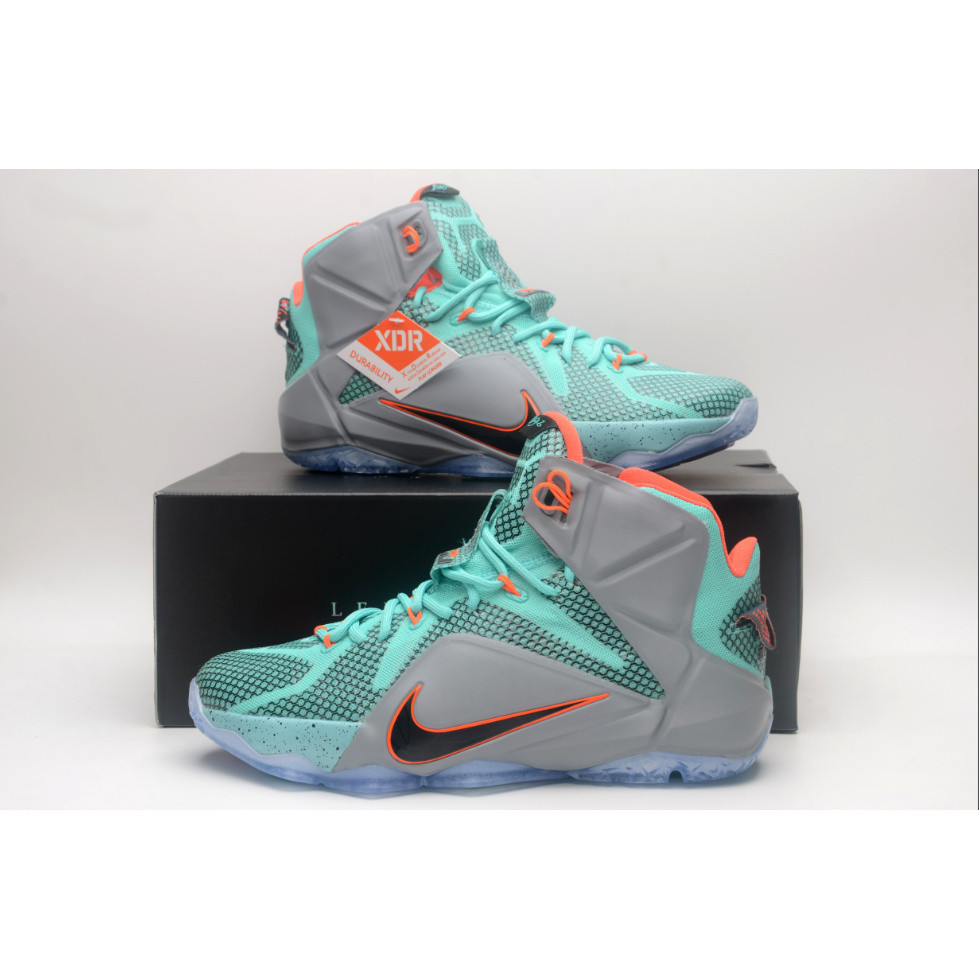 2024new ราคาที่ดีที่สุด Nike Lebron James 12 รองเท้าผ้าใบผู้ชายสีเทาสีเขียว Lebron 12 รองเท้าบาสเก็ตบอล