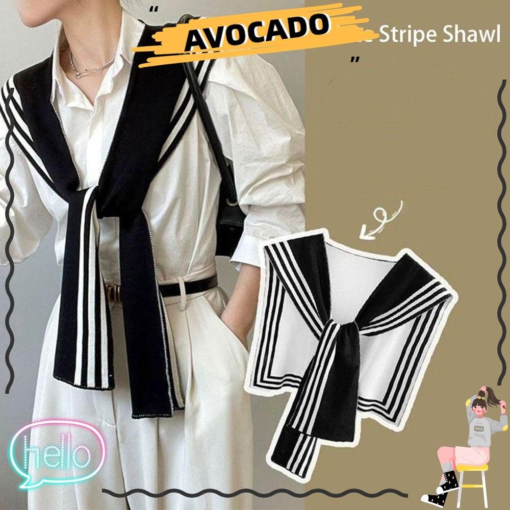 Avocarr ผ้าคลุมไหล่ ผ้าถัก ลายทาง สีขาวดํา ฤดูใบไม้ผลิ และฤดูใบไม้ร่วง ระดับไฮเอนด์ ขนาดเล็ก สําหรับผู้หญิง