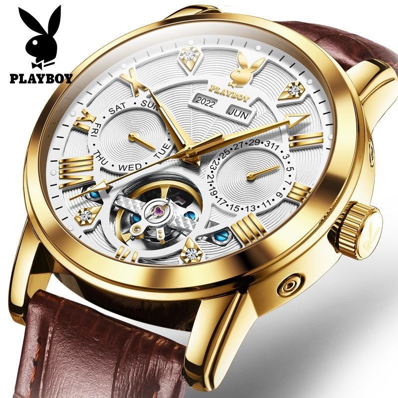[พร้อมส่ง] Playboy 3045 นาฬิกาข้อมือกลไกอัตโนมัติ อเนกประสงค์ กันน้ํา คุณภาพสูง สําหรับผู้ชาย (ฟรีกล่องนาฬิกาสวยหรู)