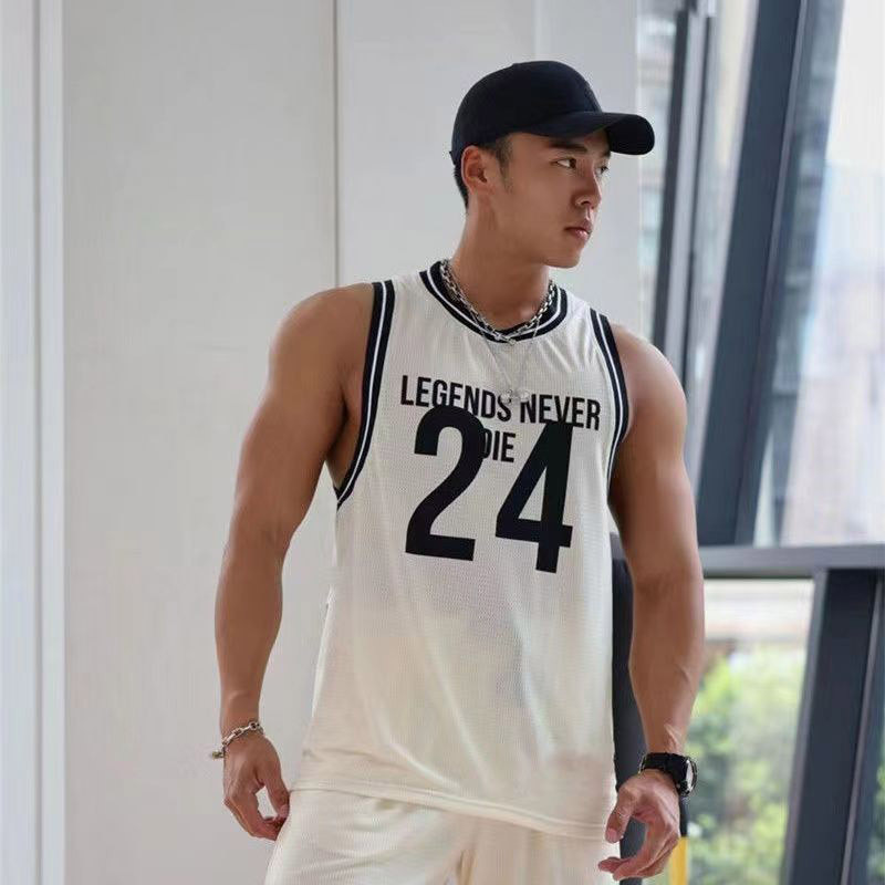 เสื้อกีฬาบาสเก็ตบอล ผ้าตาข่าย แบบยืดหยุ่น แห้งเร็ว อินเทรนด์ สําหรับผู้ชาย ไซซ์ 24