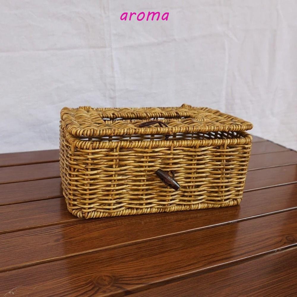 Aroma กล่องทิชชู่หวายเทียม พลาสติก ทรงสี่เหลี่ยม สไตล์เรโทร เรียบง่าย แฮนด์เมด สําหรับห้องนั่งเล่น