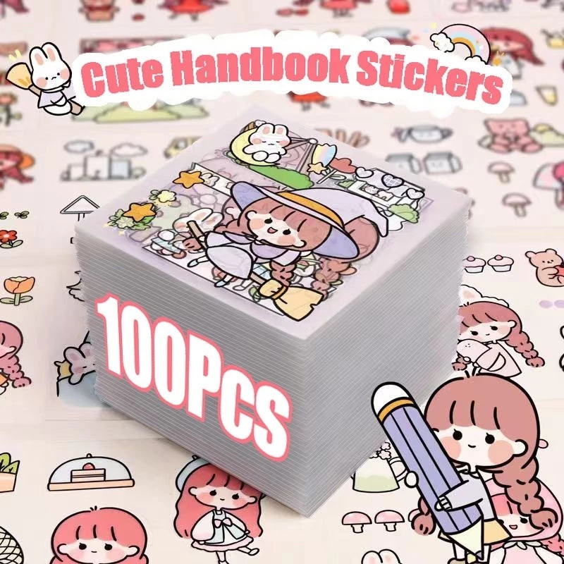 100 ชิ้น การ์ตูนน่ารัก สติกเกอร์ PET ใส Kawaii เครื่องเขียน สติกเกอร์ คู่มือ DIY รูปแบบสร้างสรรค์ สติกเกอร์ อุปกรณ์ตกแต่ง