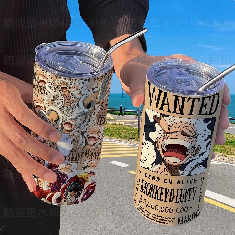 One Piece luffy Fifth Gear THERMOS ถ้วยฟาง Casual Roronoa Zoro ถ้วยกาแฟแบบพกพาสแตนเลส gelas minum termos dengan ฟาง pictures.