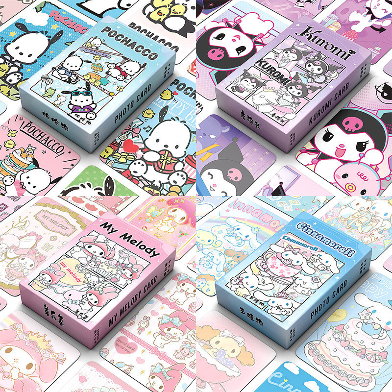 50 แผ่น/กล่อง Sanrio Laser Photocard การ์ตูนน่ารัก Kuromi Melody Cinnamoroll Pacha Dog HD Lomo การ์ดคอลเลกชัน