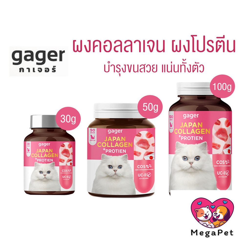 Gager Collagen [ กาเจอร์ ] ผงคอลลาเจนแมว ผงโปรตีน เสริมเสริมสร้างกล้ามเนื้อ ตัวแน่น บำรุงขนแน่นฟู บำ