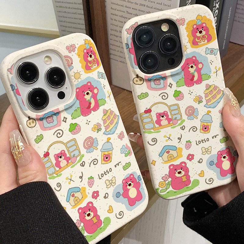 For เคสไอโฟน11 ปกป้องกล้องกันกระแทกน่ารักการ์ตูนเด็กหมีสีชมพูเข้ากันได้กับ iPhone 14 13 15 PRO MAX 12 11 XR XS 7 8 Plus