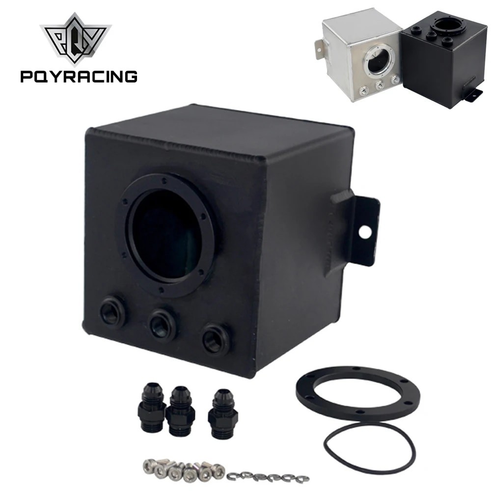 PQY - High performance 2L Billet Aluminium Fuel Surge Tank AN6 / AN6 SURGE TANK WITH FITTINGS SILVER
